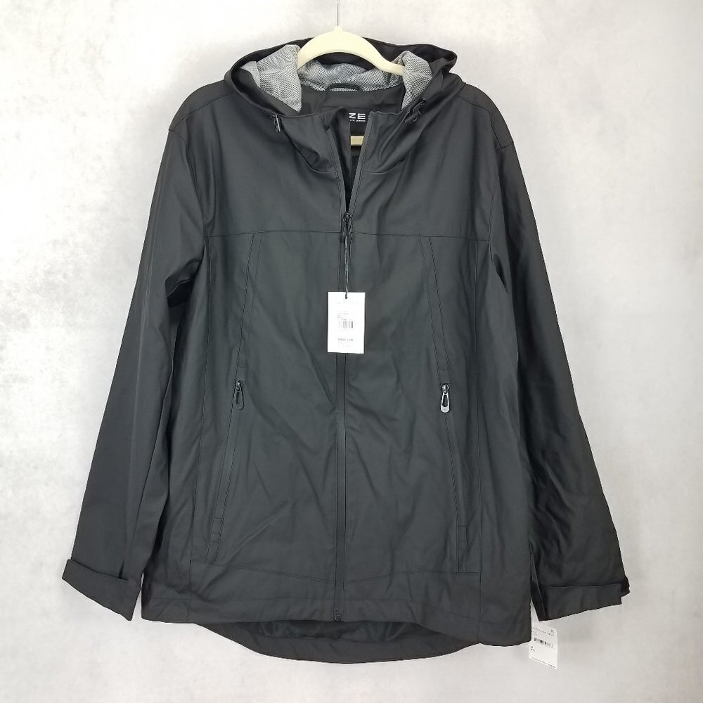 NWT Noize Theo Rain Jacket Hooded Raincoat Waterproof Black Windbreaker Mens M